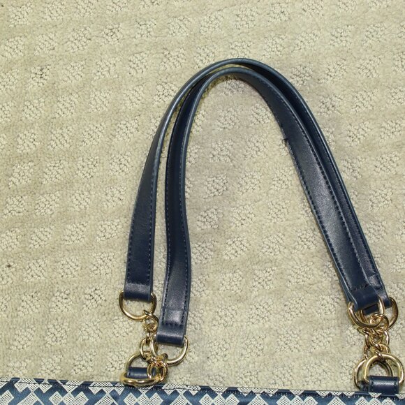Tommy Hilfiger Woman's Tote Bag Navy Blue All Over Logo Leather & Chain Handle - Picture 11 of 11